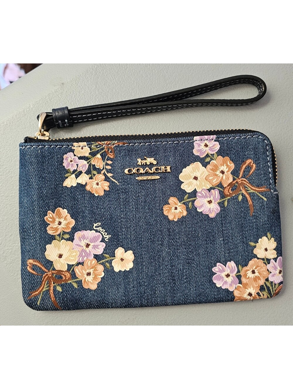 Coach Denim Floral Corner Zip Wristlet - NWT - Deadstock